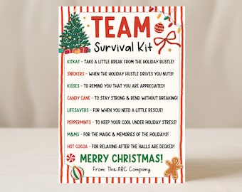 Étiquette pour kit de survie d'équipe pour Noël, étiquette-cadeau de remerciement modifiable pour le travail des employés, imprimable, cadeau pour bonbon pour bas de Noël, édition avec Canva