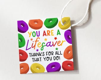 Etiqueta de regalo de agradecimiento para maestros y empleados, etiquetas de agradecimiento de Lifesaver Candy para personal, compañeros de trabajo y oficina, imprimible, descarga digital