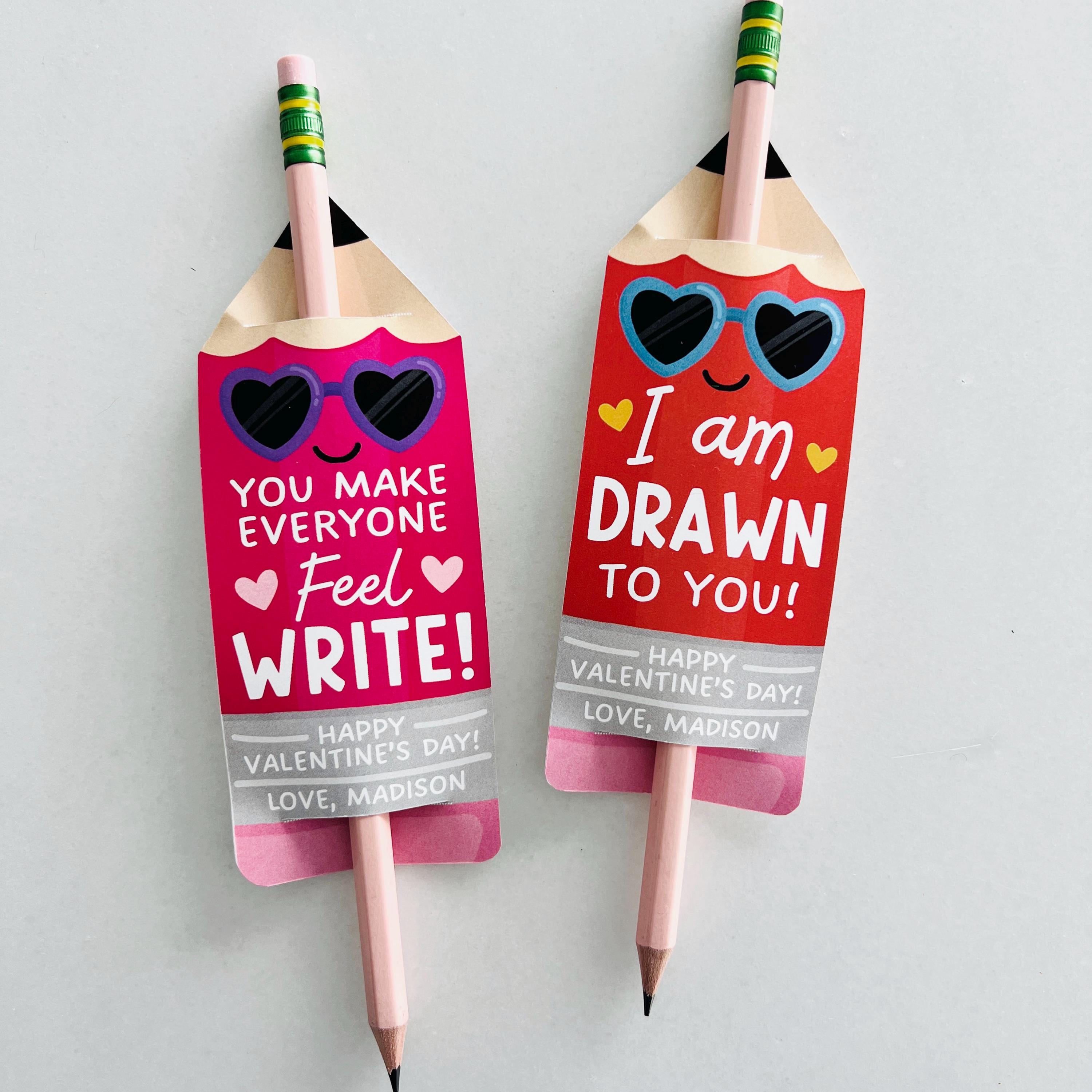Valentine Pencil Holder Tag for Kids, Write Valentine Pencil Labels ...