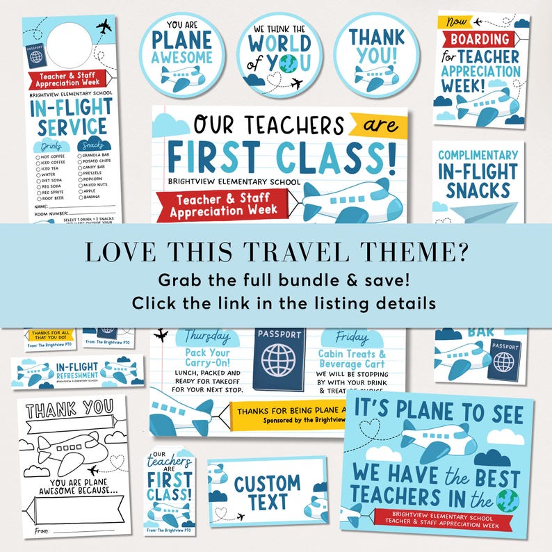 Travel Theme Teacher Appreciation Week Itinerary Flyer, Plane Awesome ...