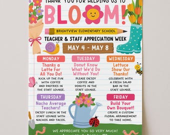 Bloementhema: poster met waarderingsweek, bedankt dat je ons hebt geholpen met bloeien, lentetuin Teacher Week-flyer, bewerken met Canva