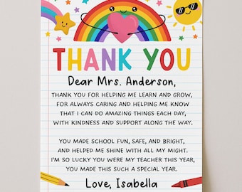 Thank You Teacher End Of Year Poem, Gift For Teacher, End Of Year Gift Printable, Thank You Letter From Student To Teacher, Edit With Canva