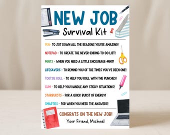 Etiqueta para kit de supervivencia para nuevo empleo, paquete de bienvenida para empleados, kit de bienvenida para nuevos empleados, edición con Canva