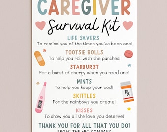 Caregiver Survival Kit Tag, Caregiver Appreciation Day Thank You Tag, Editable Assisted Living Week Treat Goodie Bag, Edit With Canva