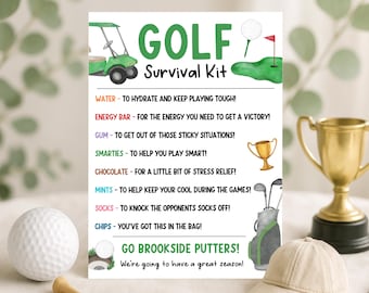 Golf Survival Kit Tag, Golf Team Gift Tags for Players and Coaches, Golfer Snack Treat Label, Golf Camp Survival Favor Bag, Edit With Canva