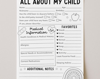 Daycare All About Me Template, In Home Daycare Forms, Get To Know Me Daycare Paperwork, Edit With Canva