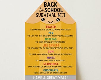 Back To School Survival Kit Tag, First Day Of School Teacher Gift Basket, Pencil Themed Gift For Students,Classroom Gifts, Edit With Canva