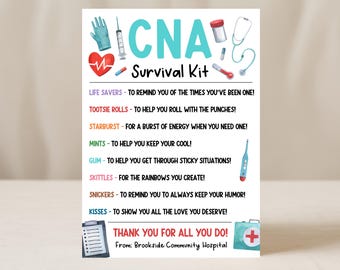 CNA Survival Kit Tag, CNA Appreciation Week Thank You Tag Printable, Certified Nursing Assistant Gift, Candy Favor Bag, Edit With Canva