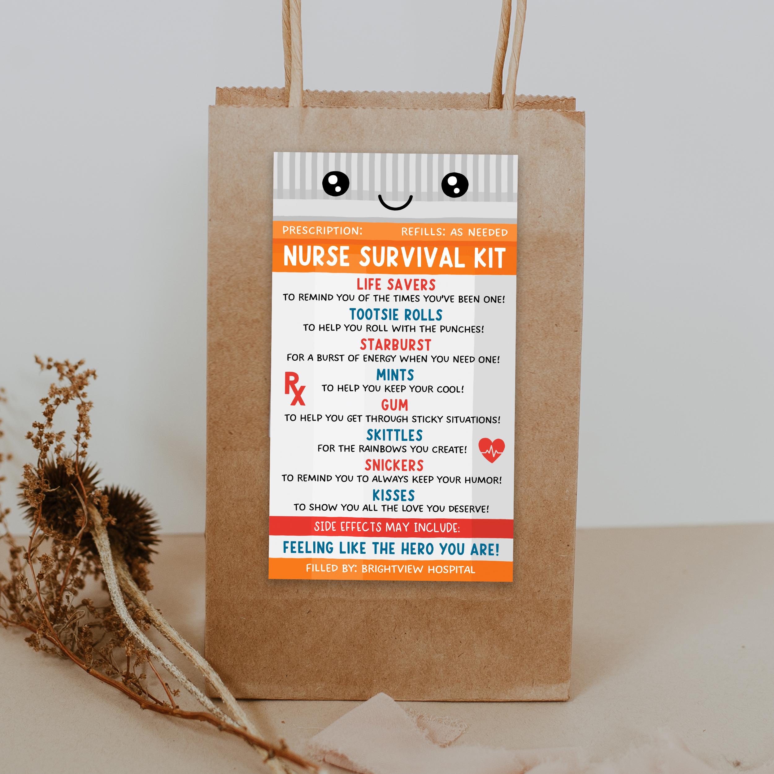 Nurse Survival Kit Tag for Nurse Appreciation Week, Nursing Graduation ...