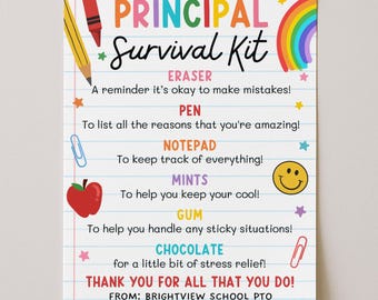 Principal Survival Kit Tag, 1st Day Of School Vice Principal Gift Basket, Back To School Candy Tag, New School Year Gift, Edit With Canva