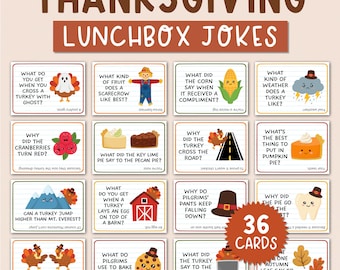 36 Thanksgiving Lunchbox Jokes for Kids, Printable Fall Lunchbox Cards, Funny Thanksgiving Puns Lunch Box Notes, Digital Download