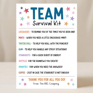 Etiqueta para Kit de Sobrevivência em Equipe, Presente para o Dia de Agradecimento ao Funcionário, Etiqueta de Agradecimento para Colegas de Trabalho Editável para Imprimir, Sacola de Lembrancinhas para Doces, Edite com o Canva