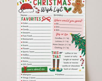 Christmas Wish List Printable, Adult Christmas List, Coworker Secret Santa Survey, Employee Appreciation Holiday Wishlist, Edit With Canva
