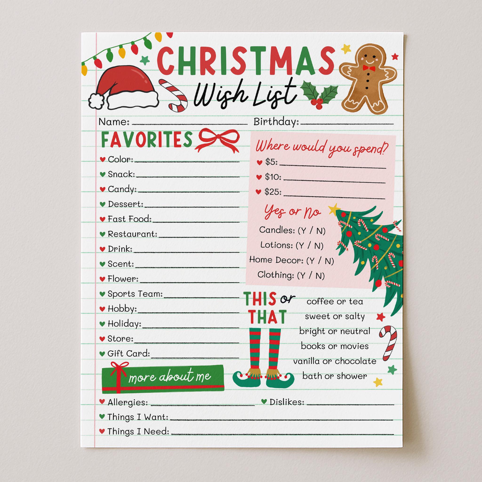 Christmas Wish List Printable, Adult Christmas List, Coworker Secret ...
