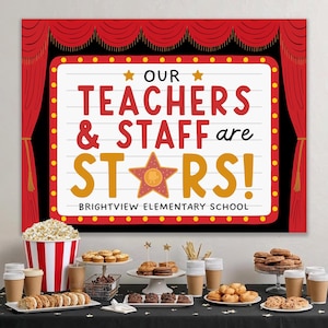 Teacher Appreciation Week Banner Printable, Hollywood Movie Theme Poster, VIP Red Carpet Teacher Week Template, Edit With Canva