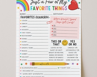 Lijst met favorieten van medewerkers, afdrukbare sjabloon vragenlijst medewerkers favoriete dingen, kennismaken-enquête, bewerken met Canva