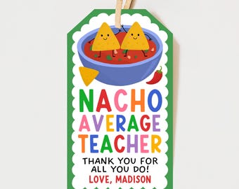 Nacho Average Teacher Appreciation Tags, Spanish Teacher Gift Favor Tags For Teacher Week, End of School Gift Label, Edit With Canva,