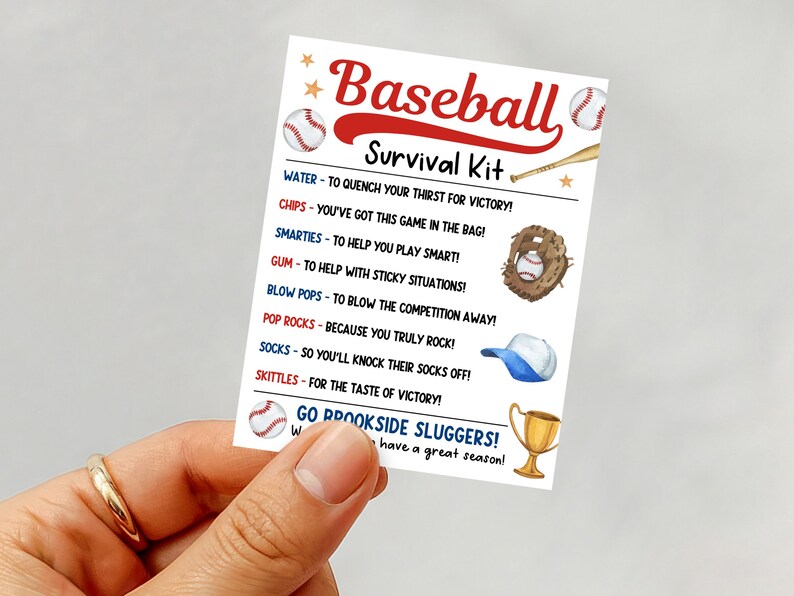 Baseball Survival Kit Tag, Sports Team Baseball Tryouts Gift Bag Tag ...
