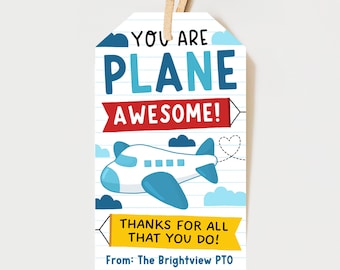 You Are Plane Awesome Teacher Appreciation Tags, Travel Theme Favor Tags For Teacher Week, Around The World Label, Edit With Canva
