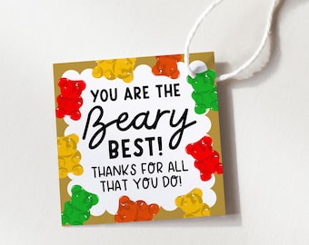 Etiqueta de regalo de agradecimiento con forma de osito de goma. Etiquetas de agradecimiento para enfermeras, imprimibles, descarga digital.