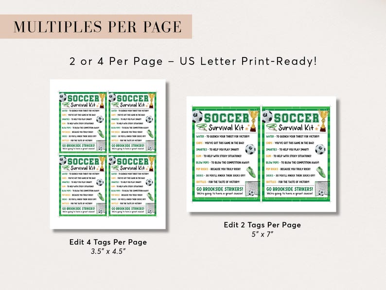 Soccer Survival Kit Tag, Soccer Team Favor Bag Tag Printable, Soccer ...