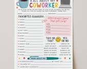 All About My Coworker Printable, Employee Favorites List, Favorite Things Questionnaire Template, All About Me Survey, Edit With Canva