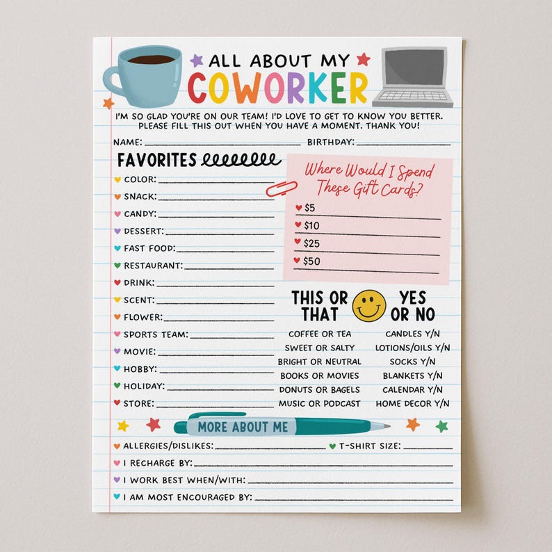 All About My Coworker Printable