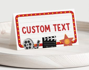 Movie Theme Food Tent Cards Template, Hollywood VIP Buffet Food Labels, Red Carpet Teacher Appreciation Week Decor, Edit With Canva
