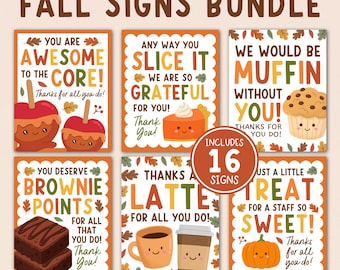 16 Fall Appreciation Signs Bundle, Thanksgiving Thank You Poster For Teacher Staff Nurse Employee, Food Table Sign Poster, Digital Download