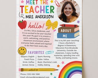 Meet the Teacher Template, Back To School Welcome Letter, All About My Teacher Classroom Newsletter Printable, Edit With Canva
