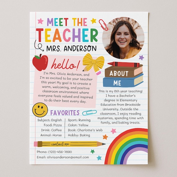 Meet the Teacher Template, Back To School Welcome Letter, All About My Teacher Classroom Newsletter Printable, Edit With Canva