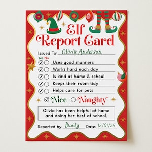 Elf Report Card, Elf Surveillance Behavior Report, Elf Arrival Letter, Christmas Letters Printable, Elf Props, Edit On Canva
