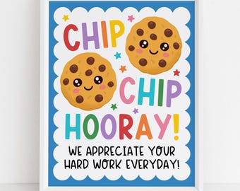 Waardeerbord voor koekjes, Chip Chip Hoera Cookie-tafelbord voor leraar en personeel Waarderingsweek, digitale download