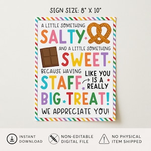 Sweet and Salty Appreciation Sign, Chocolate Pretzel Teacher and Staff ...
