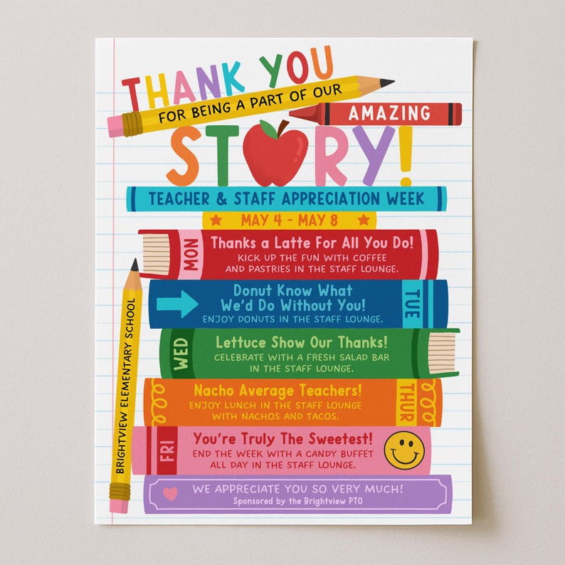 Storybook Theme Teacher Appreciation Week Itinerary Flyer