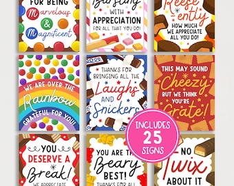 Personeel waardering dag week bordbundel voor verpleegkundige leraar medewerker, snack en snoep bedankje traktatie tafelbord poster, digitale download