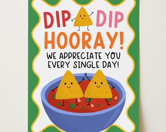 Letrero de agradecimiento para papas fritas y salsa, letrero de bar de nachos para fiesta del Cinco de Mayo, letrero imprimible "Dip Dip Hooray", descarga digital