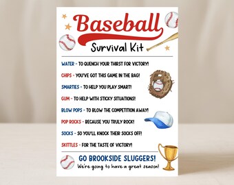 Baseball Survival Kit Tag, Sports Team Baseball Tryouts Gift Bag Tag Printable, Gift For Baseball Player Or Coach, Edit With Canva