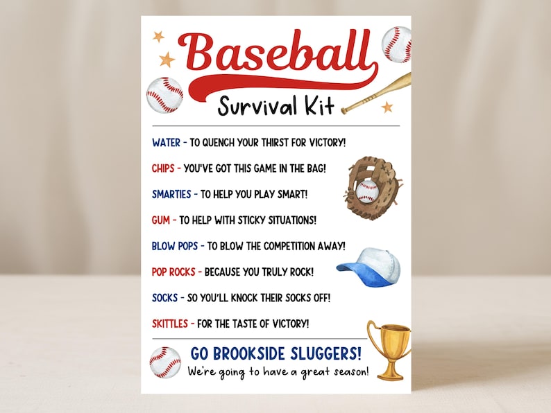 Baseball Survival Kit Tag, Sports Team Baseball Tryouts Gift Bag Tag ...
