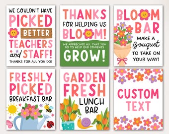 Bloementhema leraar waardering borden, bord bloeibar, aangepaste sjabloon leraar week, ontbijt lunch bedankt tafelbord, bewerken met canvas