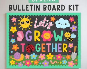 Prikbordset lente, decoratie kleuterklas deurdecoratie afdrukbaar, laten groeien samen kinderdagverblijfdecoraties