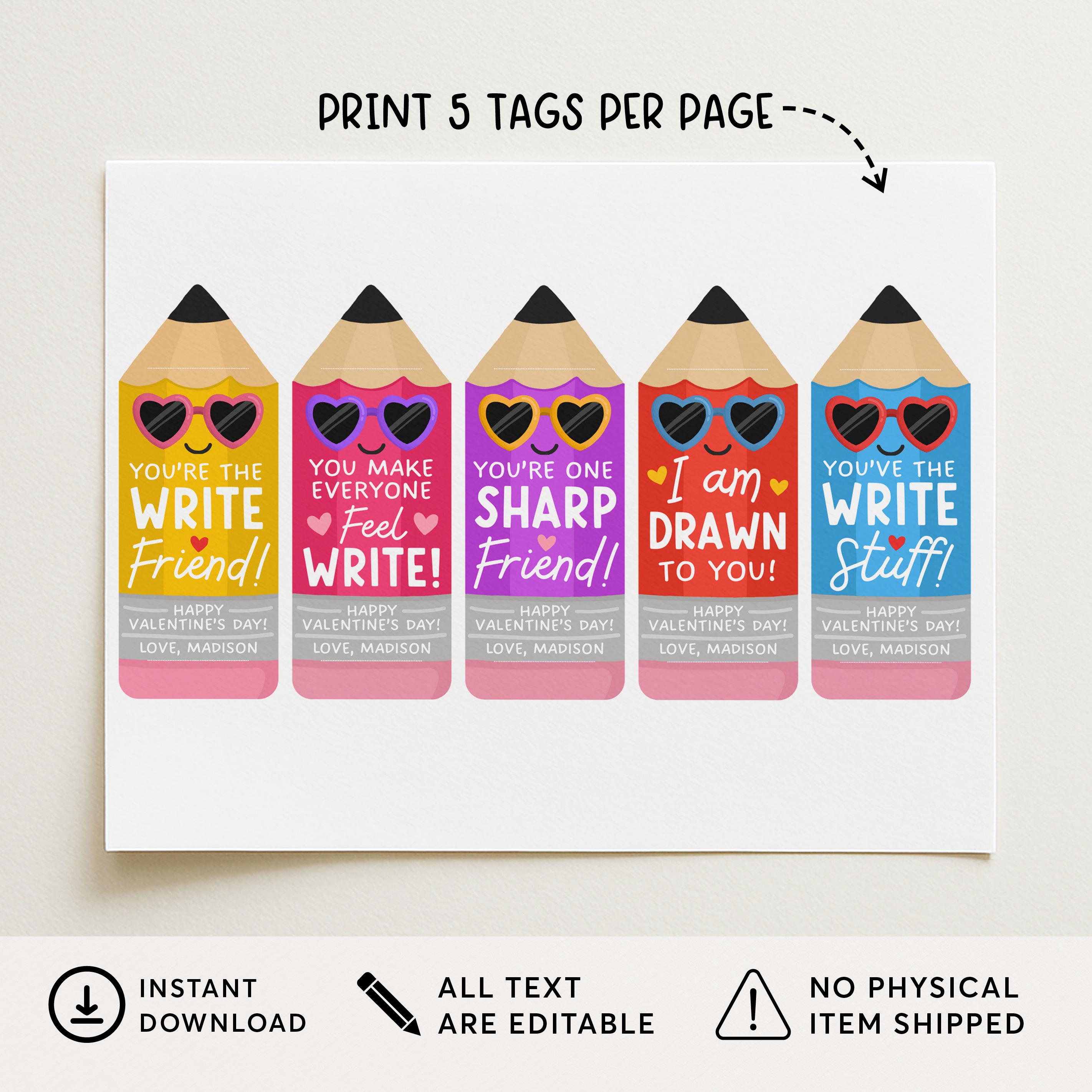 Valentine Pencil Holder Tag for Kids, Write Valentine Pencil Labels ...