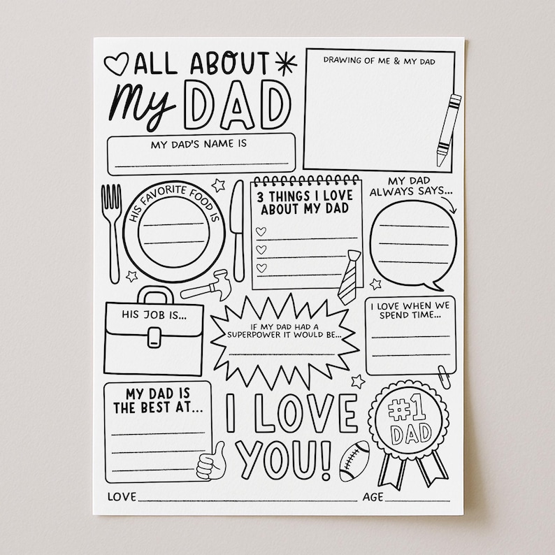 All About My Dad, All About My Papa Coloring Page Printable