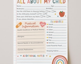 Daycare All About Me Template, In Home Daycare Forms, Get To Know Me Childcare Forms, Edit With Canva