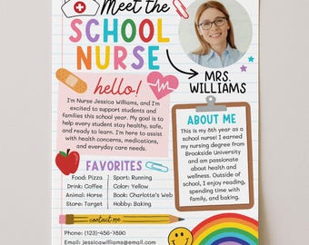 Meet the School Nurse Template, Back To School Nurse Welcome Letter, First Day Of School Classroom Newsletter Printable, Edit With Canva