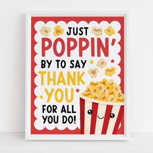 Popcorn-uppskattningsskylt för sjuksköterskeuppskattning, popcornbarskylt, poppar förbi för att säga tack till lärare och personal, digital nedladdning