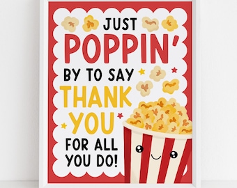 Letrero de palomitas de maíz para enfermeras, letrero de barra de palomitas, para agradecer a los maestros y al personal, descarga digital