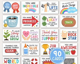 Dankbaarheidskaarten voor werk, aanmoedigingskaarten voor werknemer waarderingsdag afdrukbaar, bevestigingskaarten leraar personeel, direct downloaden