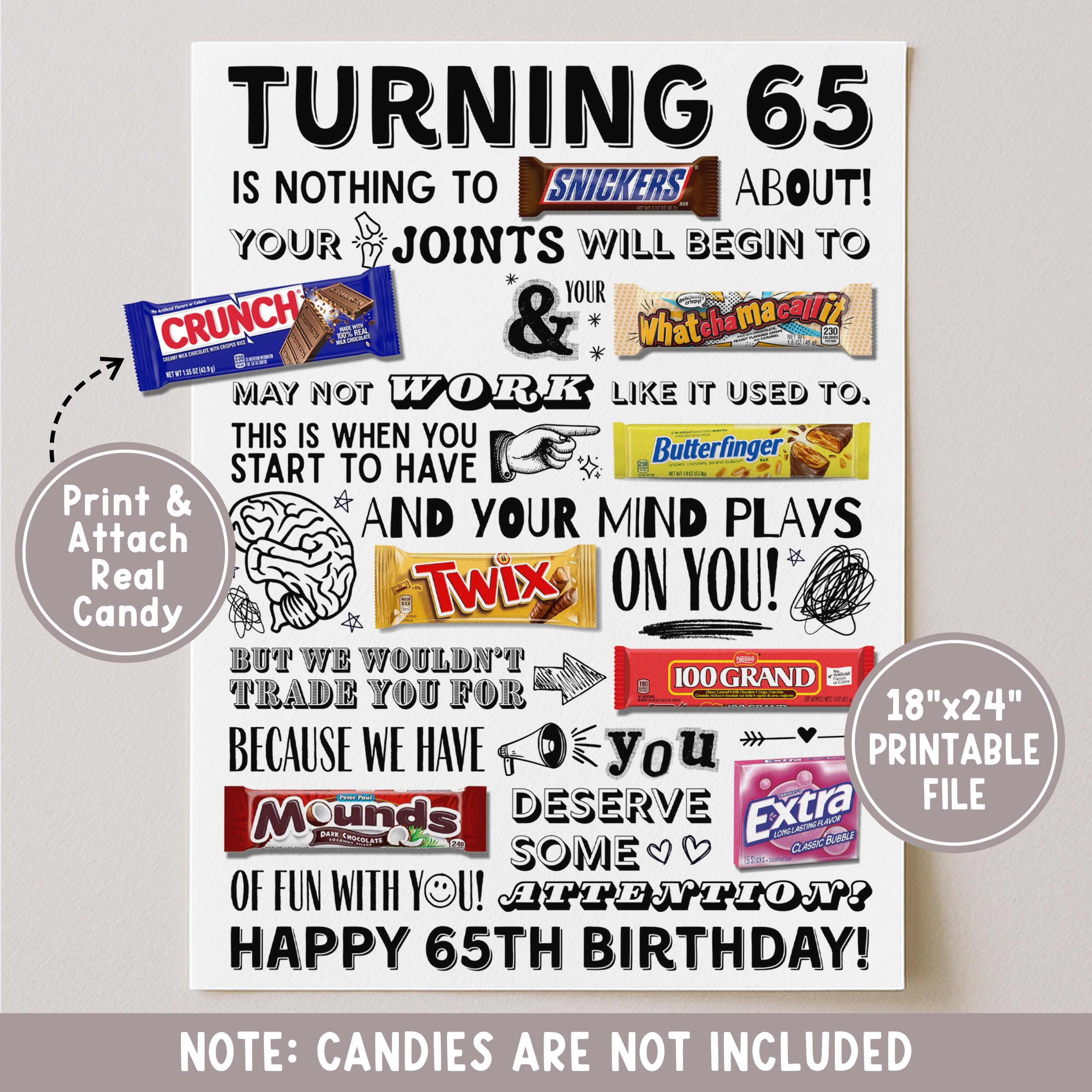 65th Birthday Candy Poster Printable, Born in 1961 Funny Last