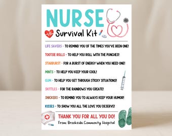 Nurse Survival Kit Tag, Nursing Appreciation Week Thank You Tag, Hospital Staff Treat Favor Goody Bag, Edit With Canva